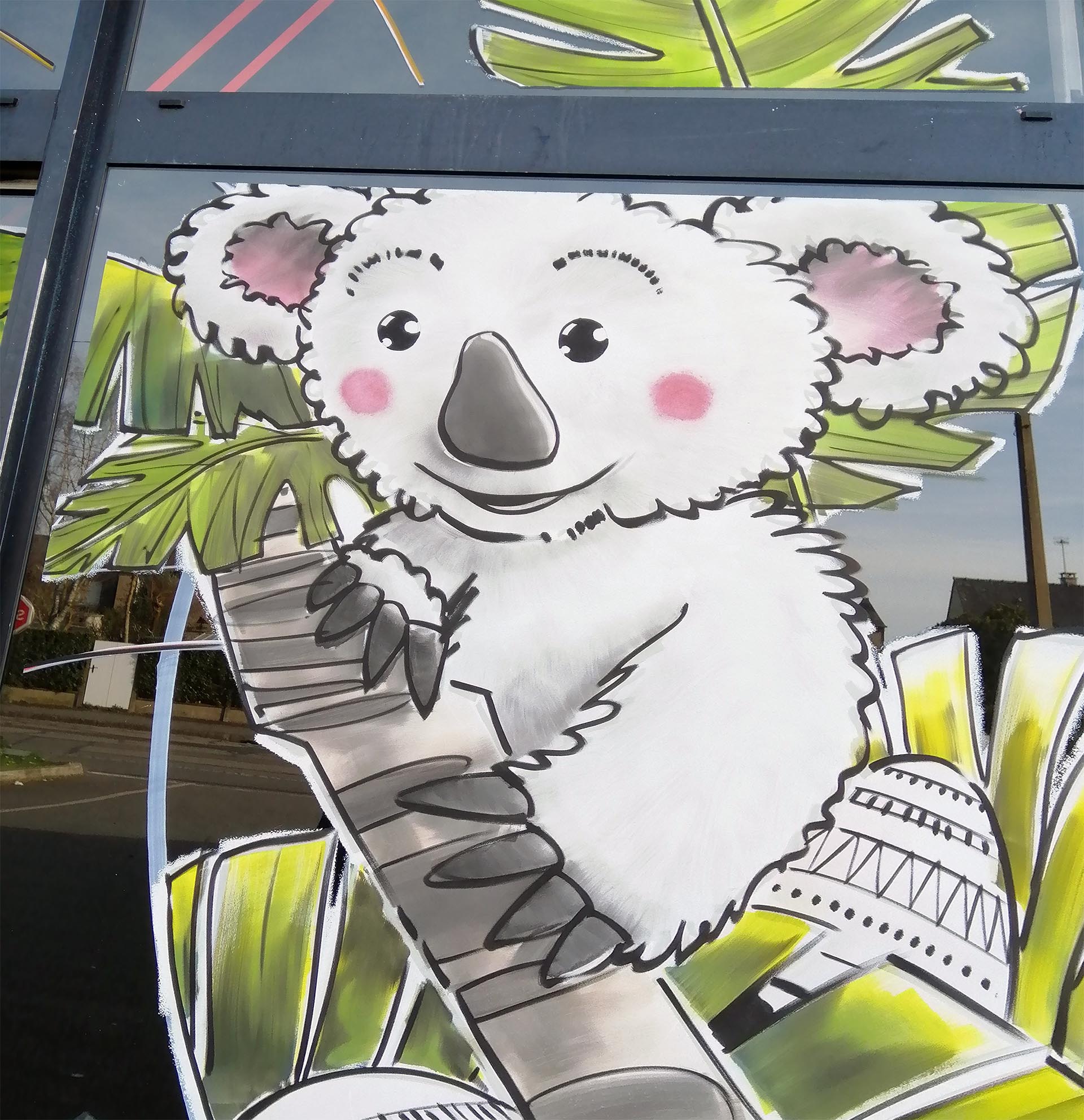 Peinture sur vitrine de Pâques avec animaux de la jungle – Jean‑Charles Varlet