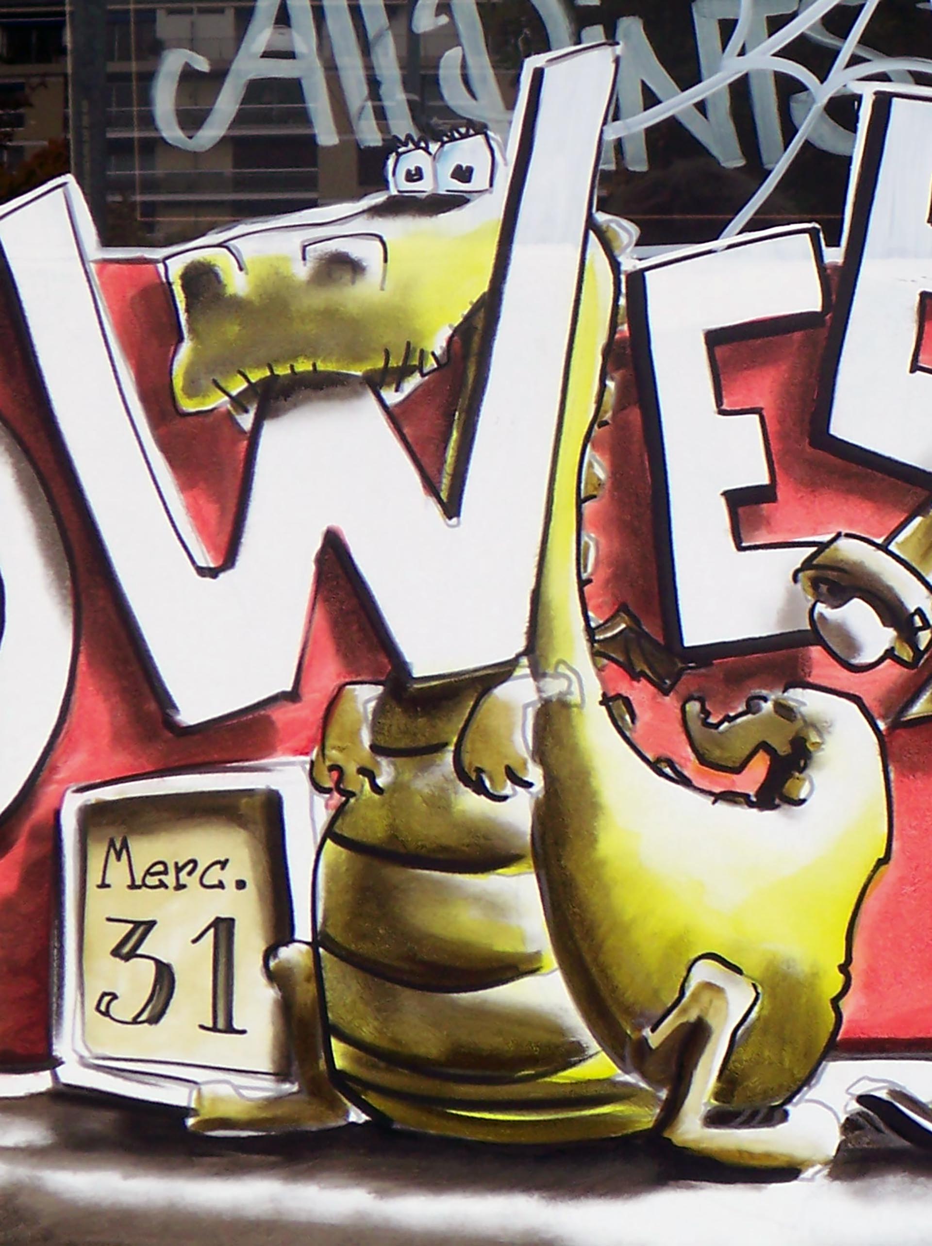 Peinture Halloween sur vitrine du pub O’Donnell’s – Jean‑Charles Varlet
