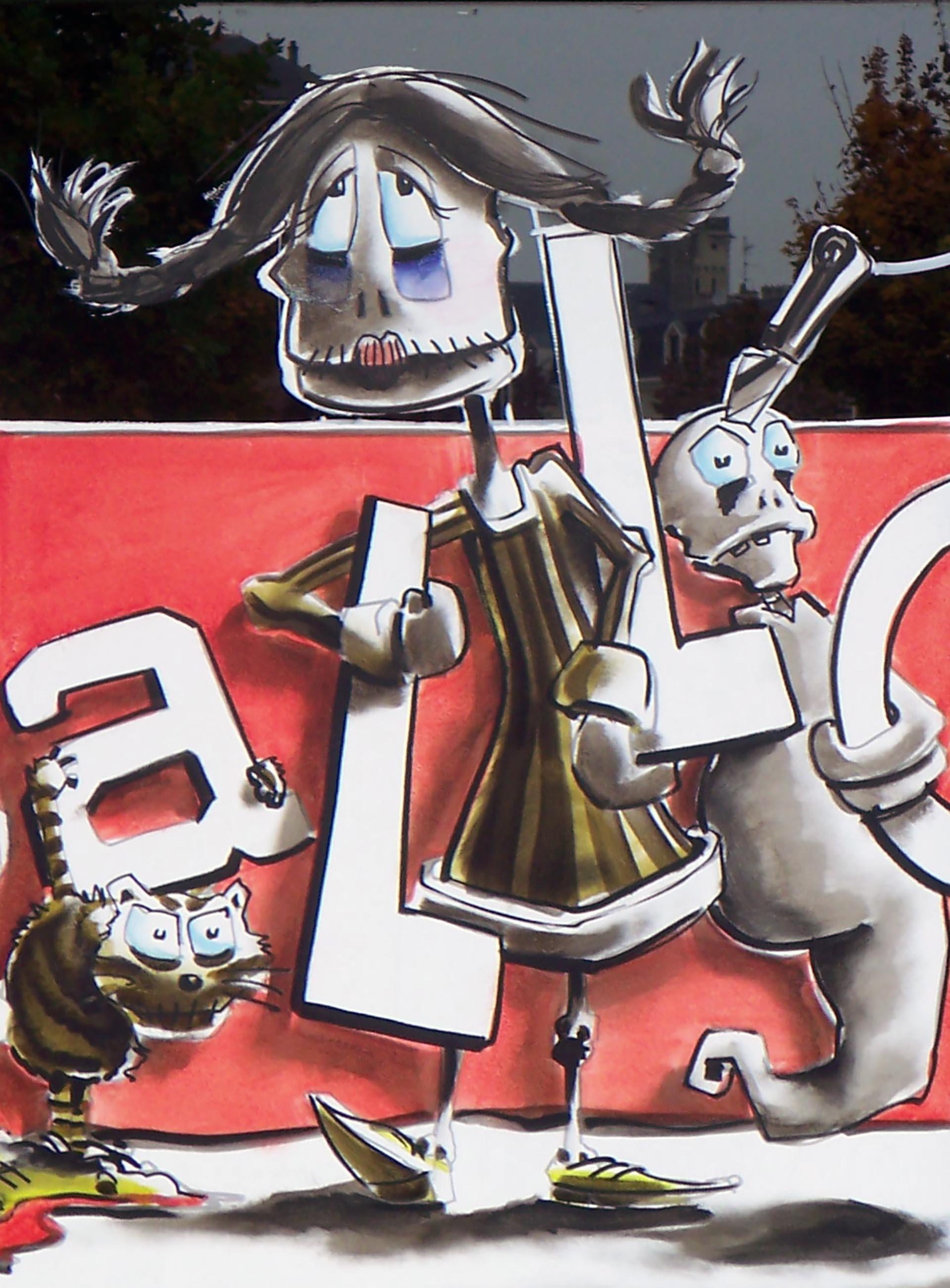 Peinture Halloween sur vitrine du pub O’Donnell’s – Jean‑Charles Varlet