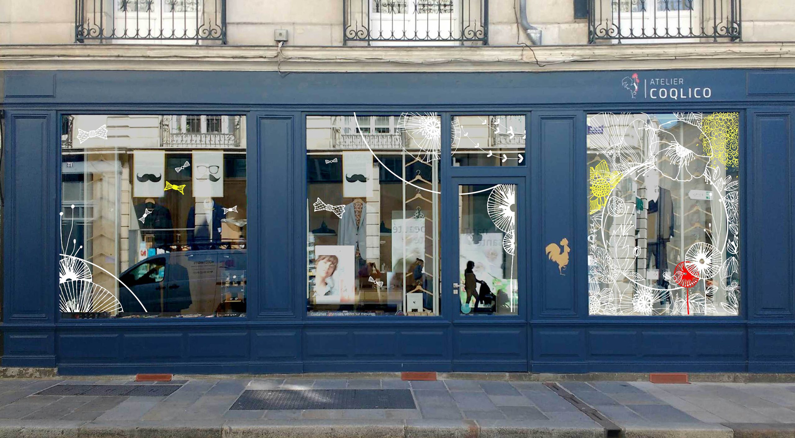 Décor fleuri printanier peint au trait pour Atelier Coqlico à Rennes