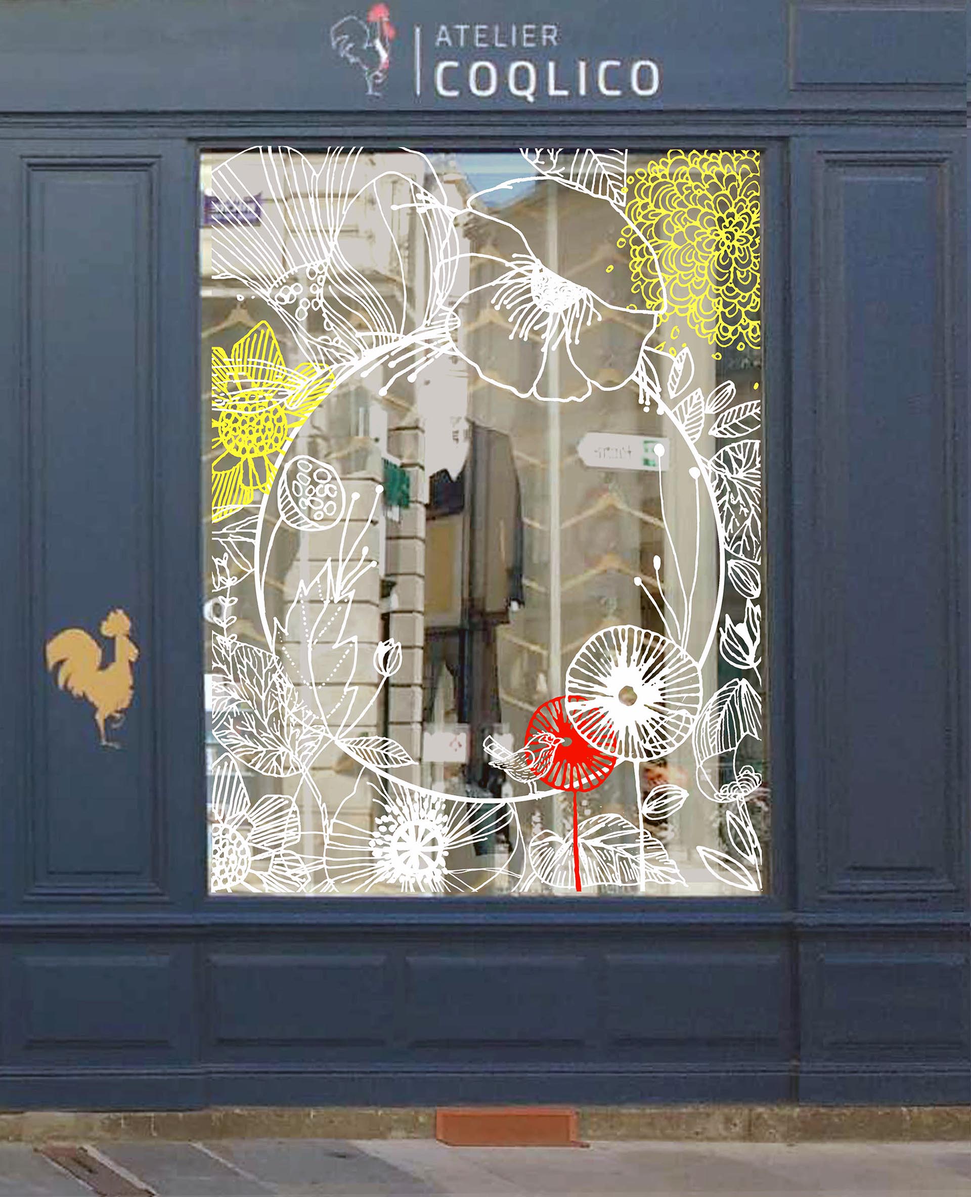 Décor fleuri printanier peint au trait pour Atelier Coqlico à Rennes