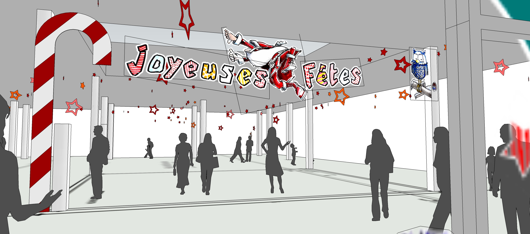 Décors suspendus de Noël pour la Halle Pagnol à Bruz