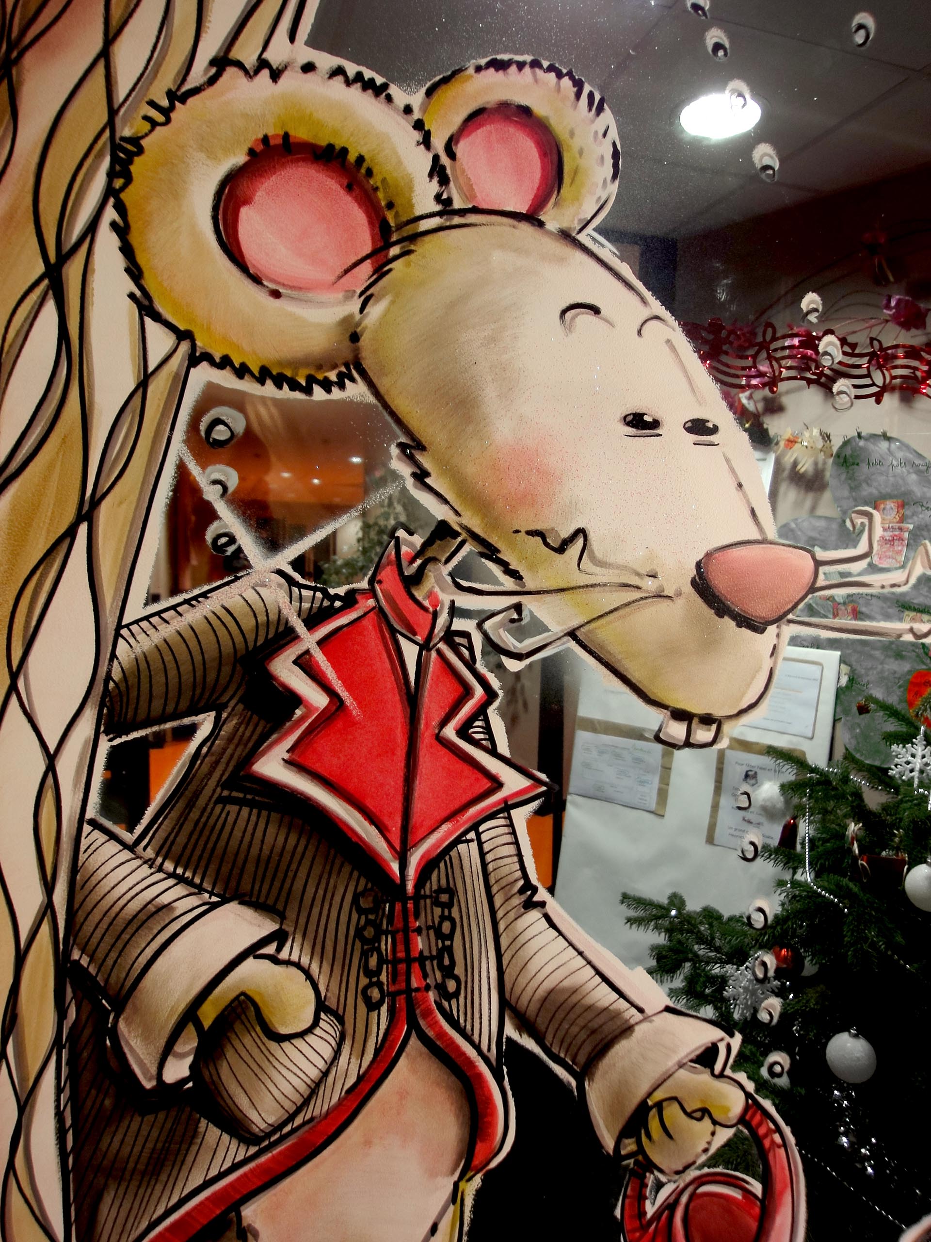 Peinture de Noël poétique pour la vitrine de la crèche Léa et Léo
